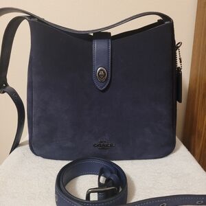 Coach Navy Blue Suede Shoulder Bag